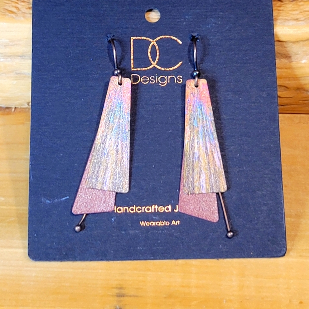 DC Designs NWT Handcrafted Copper Earrings Pierced Autumn Red Trees Nature Print